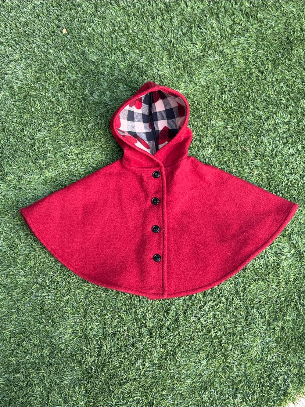 Burberry Red Hooded Kids Cape with Plaid Lining